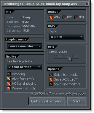 Fruity Loops FL Studio 6 - Screenshot Rendering to Disc 